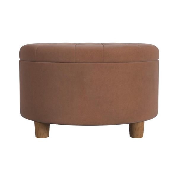 Jo Storage Ottoman, 28 Inch Round Tufted Lift Top, Spice Brown Velvet -BM334039