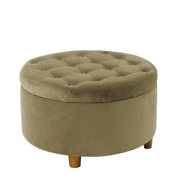 Jo Storage Ottoman, 28 Inch Round Tufted Lift Top, Sage Green Velvet -BM334040