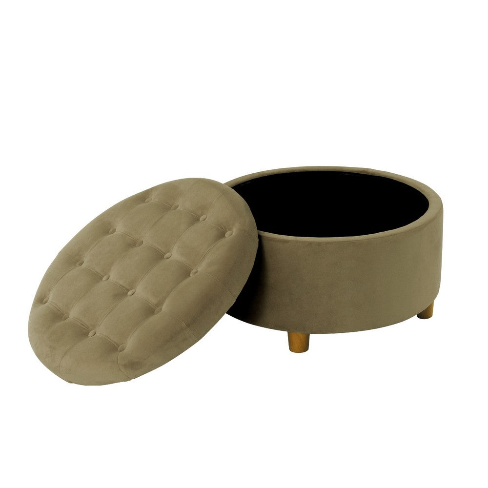 Jo Storage Ottoman, 28 Inch Round Tufted Lift Top, Sage Green Velvet -BM334040
