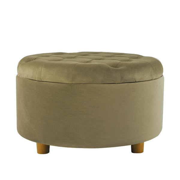 Jo Storage Ottoman, 28 Inch Round Tufted Lift Top, Sage Green Velvet -BM334040
