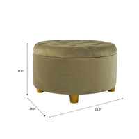 Jo Storage Ottoman, 28 Inch Round Tufted Lift Top, Sage Green Velvet -BM334040