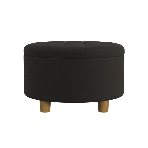 Jo Storage Ottoman, 28 Inch Round Tufted Lift Top, Chocolate Brown -BM334041