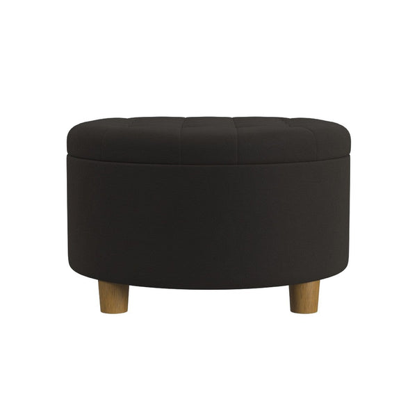 Jo Storage Ottoman, 28 Inch Round Tufted Lift Top, Chocolate Brown -BM334041