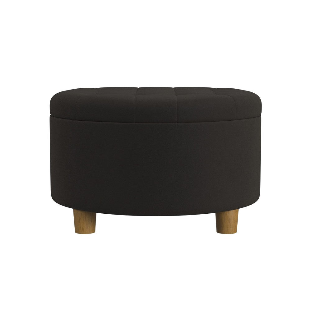 Jo Storage Ottoman, 28 Inch Round Tufted Lift Top, Chocolate Brown -BM334041