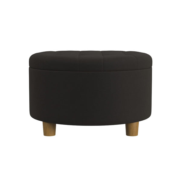 Jo Storage Ottoman, 28 Inch Round Tufted Lift Top, Chocolate Brown -BM334041