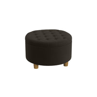 Jo Storage Ottoman, 28 Inch Round Tufted Lift Top, Chocolate Brown -BM334041