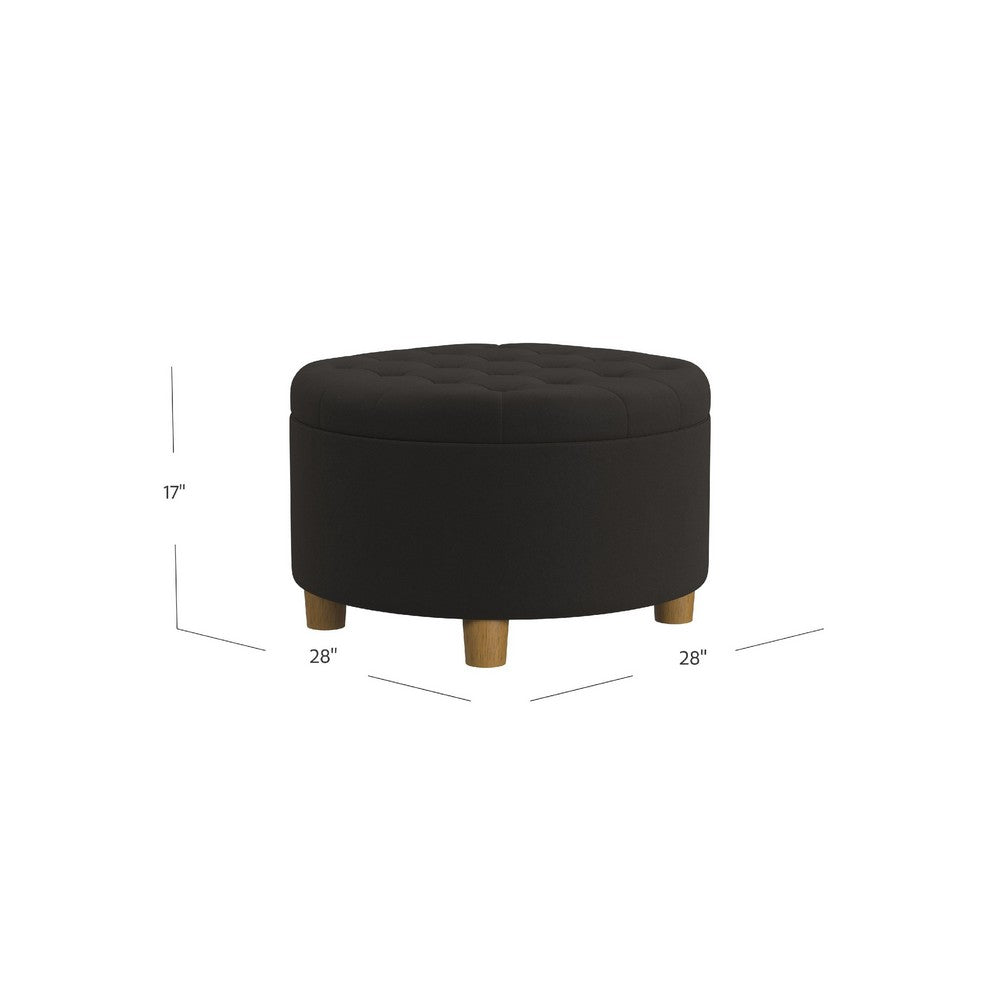 Jo Storage Ottoman, 28 Inch Round Tufted Lift Top, Chocolate Brown -BM334041
