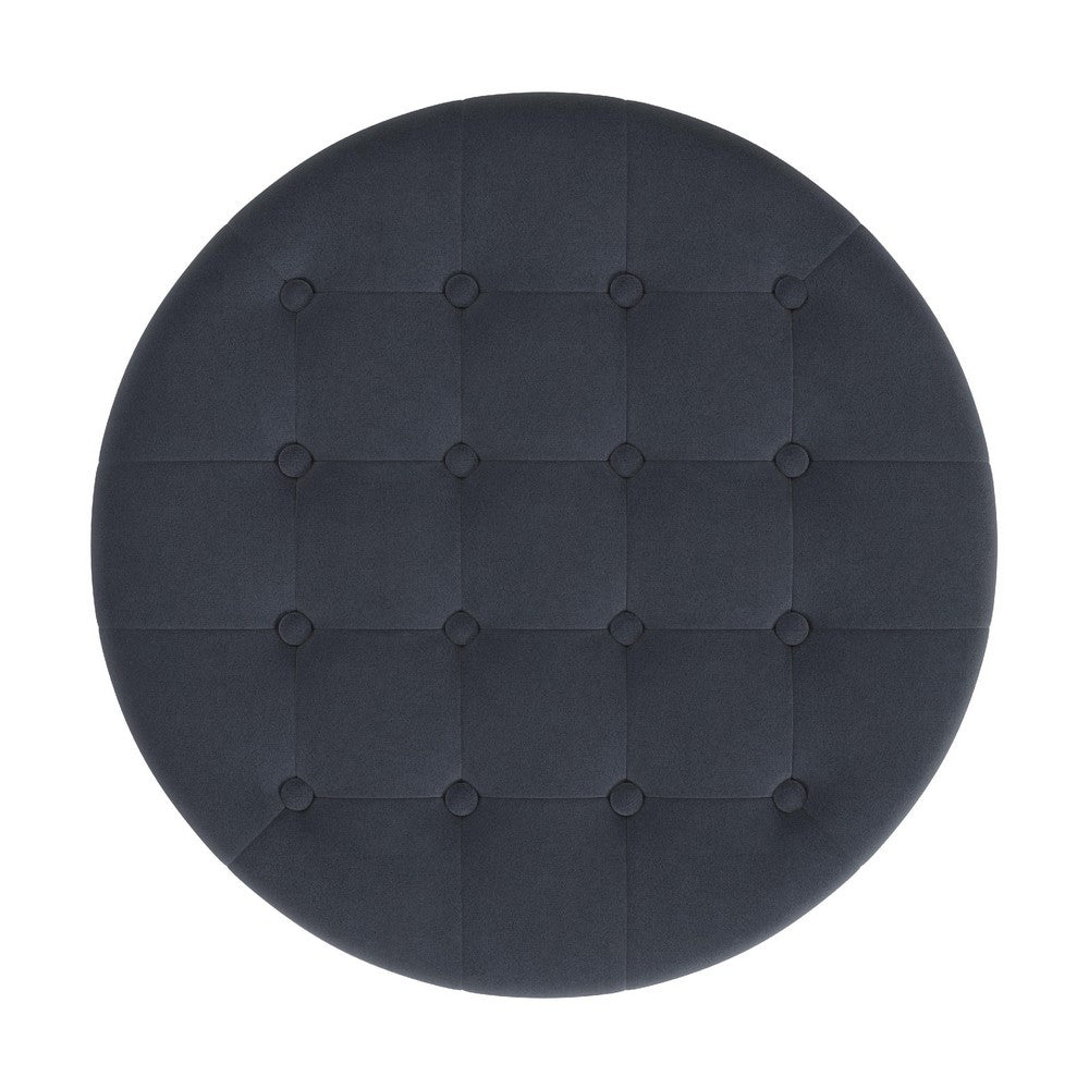 Jo Storage Ottoman, 28 Inch Round Tufted Lift Top, Steel Blue Velvet -BM334042