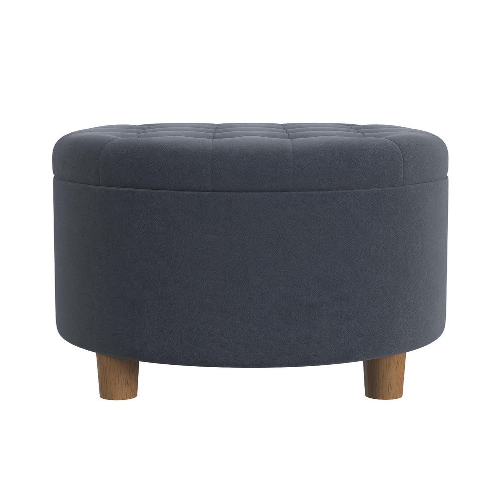 Jo Storage Ottoman, 28 Inch Round Tufted Lift Top, Steel Blue Velvet -BM334042