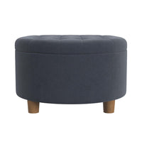 Jo Storage Ottoman, 28 Inch Round Tufted Lift Top, Steel Blue Velvet -BM334042