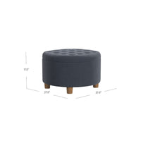 Jo Storage Ottoman, 28 Inch Round Tufted Lift Top, Steel Blue Velvet -BM334042
