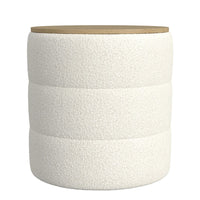 Mona Storage Ottoman, 19 Inch Round Lift Top, Channeled Ivory Boucle -BM334043