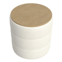 Mona Storage Ottoman, 19 Inch Round Lift Top, Channeled Ivory Boucle -BM334043