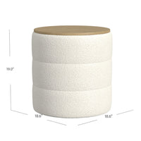 Mona Storage Ottoman, 19 Inch Round Lift Top, Channeled Ivory Boucle -BM334043