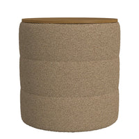 Mona Storage Ottoman, 19 Inch Round Lift Top, Channeled Brown Boucle -BM334044