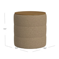 Mona Storage Ottoman, 19 Inch Round Lift Top, Channeled Brown Boucle -BM334044