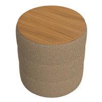 Mona Storage Ottoman, 19 Inch Round Lift Top, Channeled Brown Boucle -BM334044