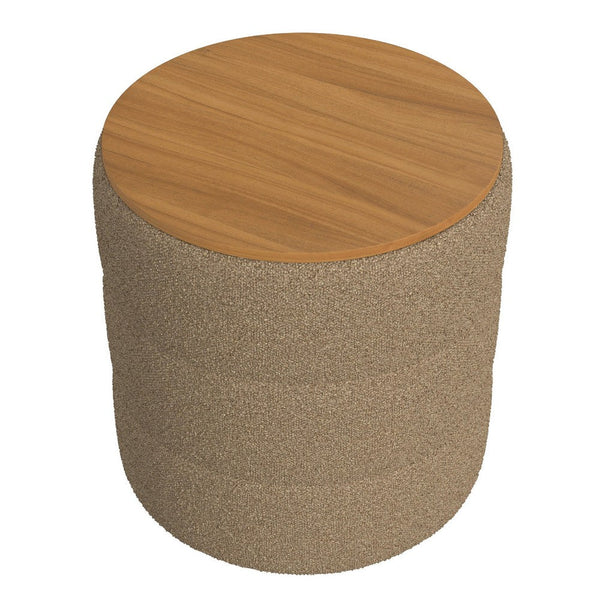 Mona Storage Ottoman, 19 Inch Round Lift Top, Channeled Brown Boucle -BM334044