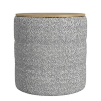 Mona Storage Ottoman, 19 Inch Round Lift Top, Channeled Gray Boucle -BM334045