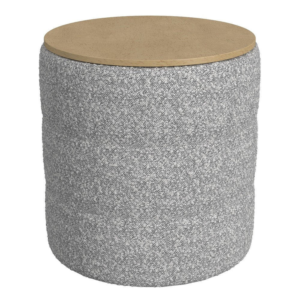 Mona Storage Ottoman, 19 Inch Round Lift Top, Channeled Gray Boucle -BM334045