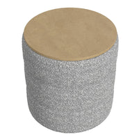Mona Storage Ottoman, 19 Inch Round Lift Top, Channeled Gray Boucle -BM334045