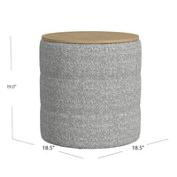 Mona Storage Ottoman, 19 Inch Round Lift Top, Channeled Gray Boucle -BM334045