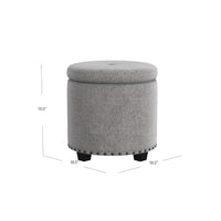 Zoya Storage Ottoman, 19 Inch Round Lift Top, Light Gray Woven Fabric -BM334046