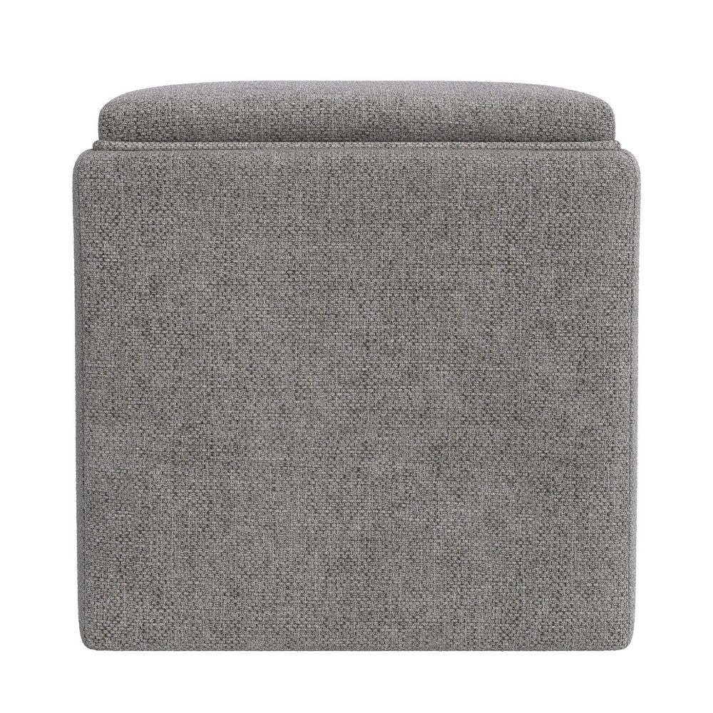 Soa Storage Accent Ottoman, 18 Inch Square Tray Top, Gray Woven Fabric -BM334048