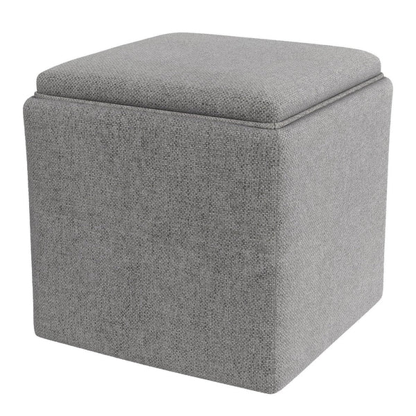 Soa Storage Accent Ottoman, 18 Inch Square Tray Top, Gray Woven Fabric -BM334048