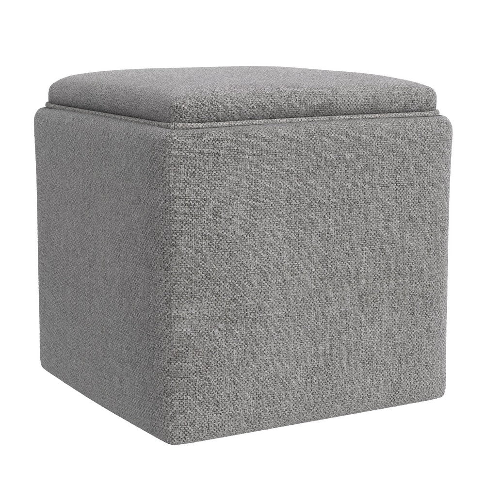 Soa Storage Accent Ottoman, 18 Inch Square Tray Top, Gray Woven Fabric -BM334048