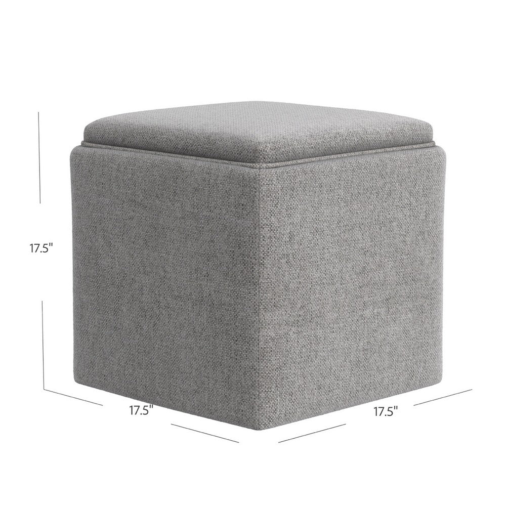 Soa Storage Accent Ottoman, 18 Inch Square Tray Top, Gray Woven Fabric -BM334048