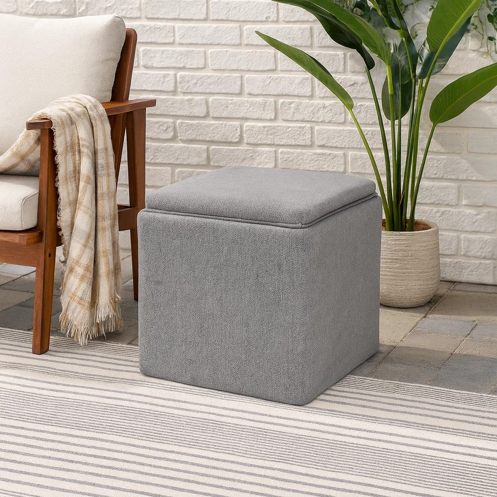Soa Storage Accent Ottoman, 18 Inch Square Tray Top, Gray Woven Fabric -BM334048