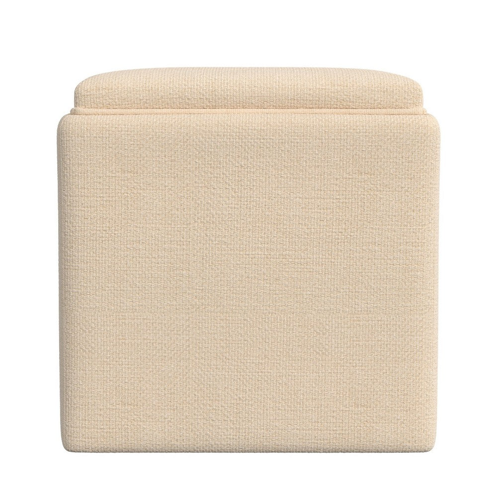 Soa Storage Ottoman, 18 Inch Square Tray Top, Beige Woven Fabric -BM334049