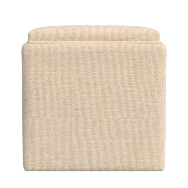 Soa Storage Ottoman, 18 Inch Square Tray Top, Beige Woven Fabric -BM334049