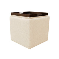 Soa Storage Ottoman, 18 Inch Square Tray Top, Beige Woven Fabric -BM334049
