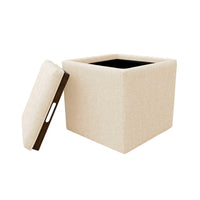 Soa Storage Ottoman, 18 Inch Square Tray Top, Beige Woven Fabric -BM334049