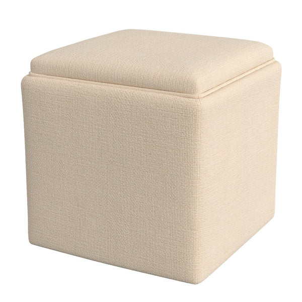 Soa Storage Ottoman, 18 Inch Square Tray Top, Beige Woven Fabric -BM334049