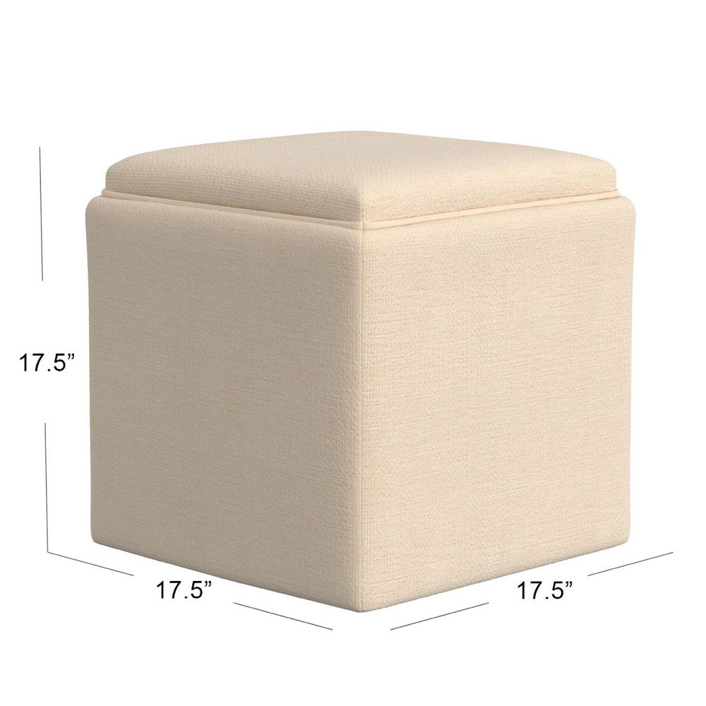 Soa Storage Ottoman, 18 Inch Square Tray Top, Beige Woven Fabric -BM334049