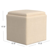 Soa Storage Ottoman, 18 Inch Square Tray Top, Beige Woven Fabric -BM334049