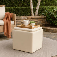 Soa Storage Ottoman, 18 Inch Square Tray Top, Beige Woven Fabric -BM334049