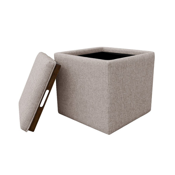 Soa Storage Ottoman, 18 Inch Square Tray Top, Light Brown Woven Fabric -BM334050