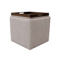 Soa Storage Ottoman, 18 Inch Square Tray Top, Light Brown Woven Fabric -BM334050