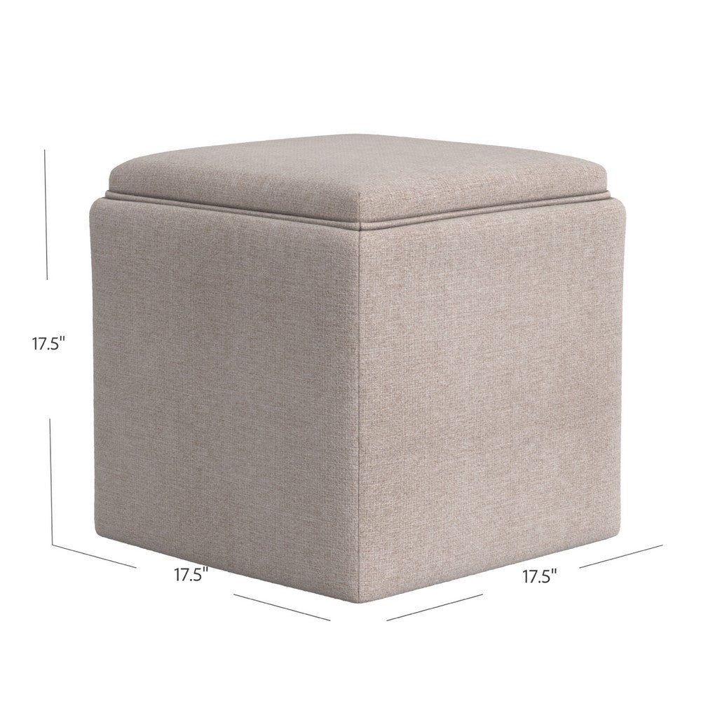Soa Storage Ottoman, 18 Inch Square Tray Top, Light Brown Woven Fabric -BM334050