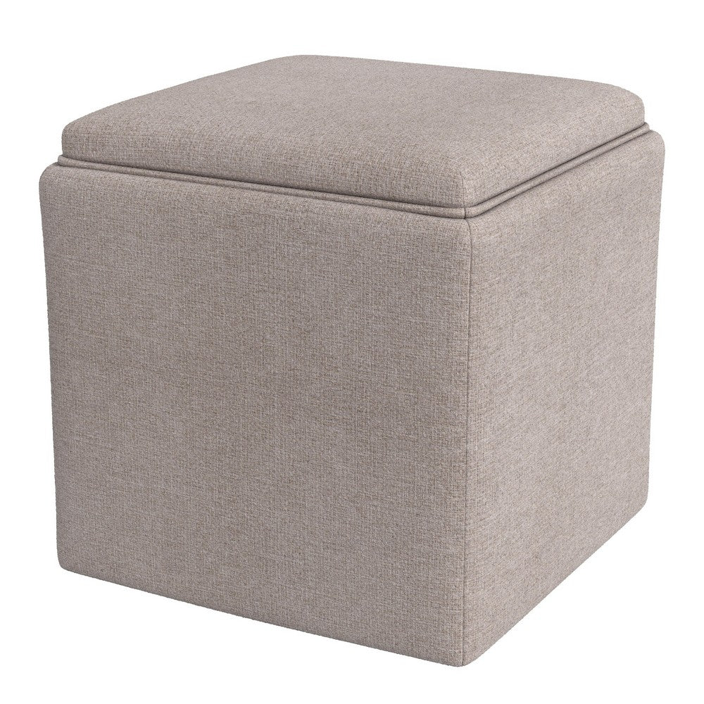 Soa Storage Ottoman, 18 Inch Square Tray Top, Light Brown Woven Fabric -BM334050