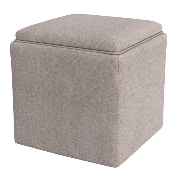 Soa Storage Ottoman, 18 Inch Square Tray Top, Light Brown Woven Fabric -BM334050