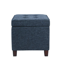 Hery Storage Ottoman, 18 Inch Square Tray Top, Navy Blue Woven Fabric -BM334051
