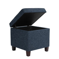 Hery Storage Ottoman, 18 Inch Square Tray Top, Navy Blue Woven Fabric -BM334051