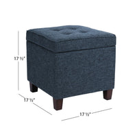 Hery Storage Ottoman, 18 Inch Square Tray Top, Navy Blue Woven Fabric -BM334051