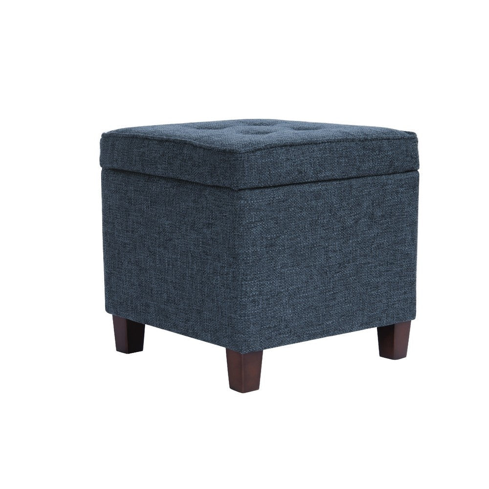 Hery Storage Ottoman, 18 Inch Square Tray Top, Navy Blue Woven Fabric -BM334051