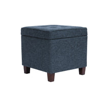 Hery Storage Ottoman, 18 Inch Square Tray Top, Navy Blue Woven Fabric -BM334051